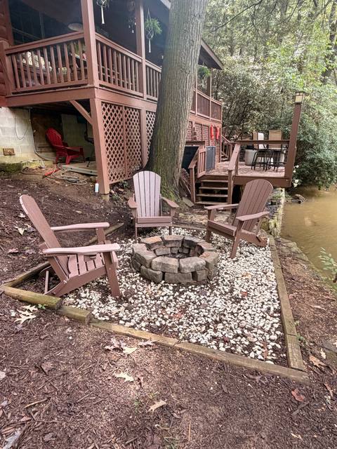 Stone fire pit at the river’s edge