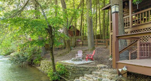 Stone river wall and riverside yard