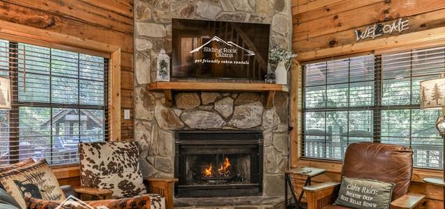 Fireplace and big windows